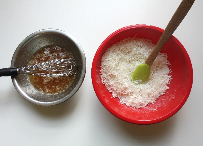 two bowls one of dry ingredients and one of a wet mix