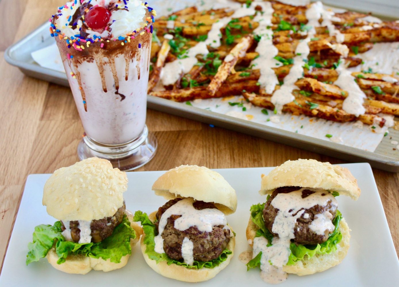 sliders fries and milkshakes