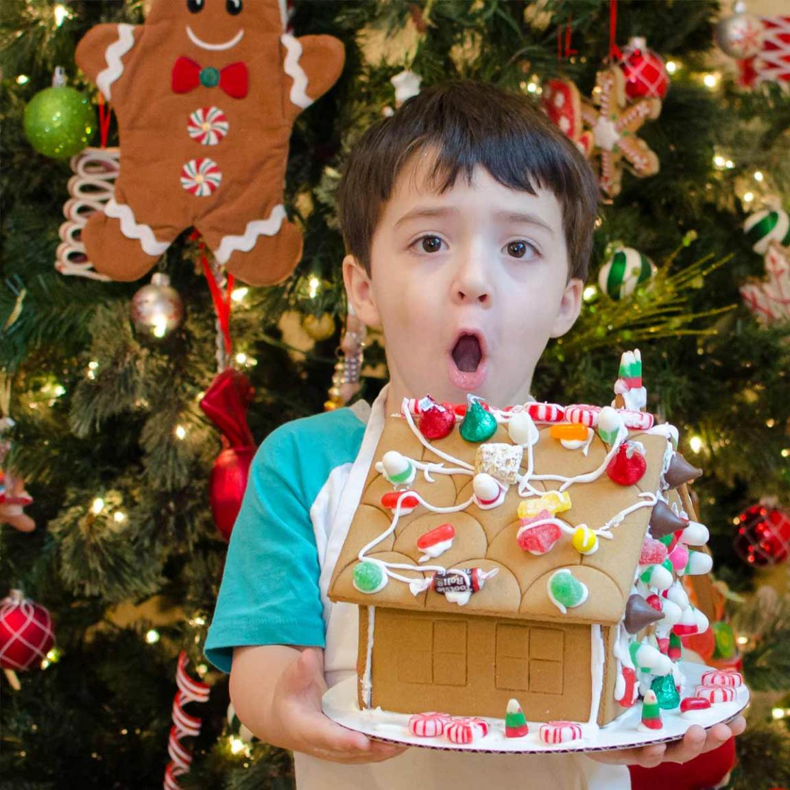 tbk-gingerbread2 a little boy sitting at a table with a birthday cake