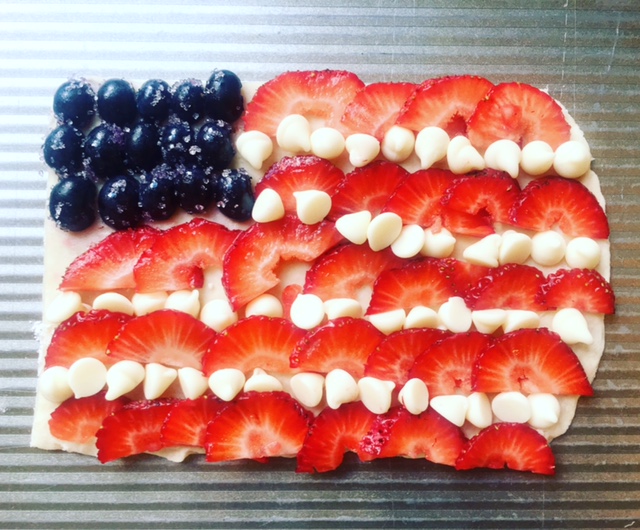 red white and blue fruit flag pie