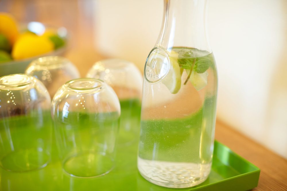 a bottle of water on a table