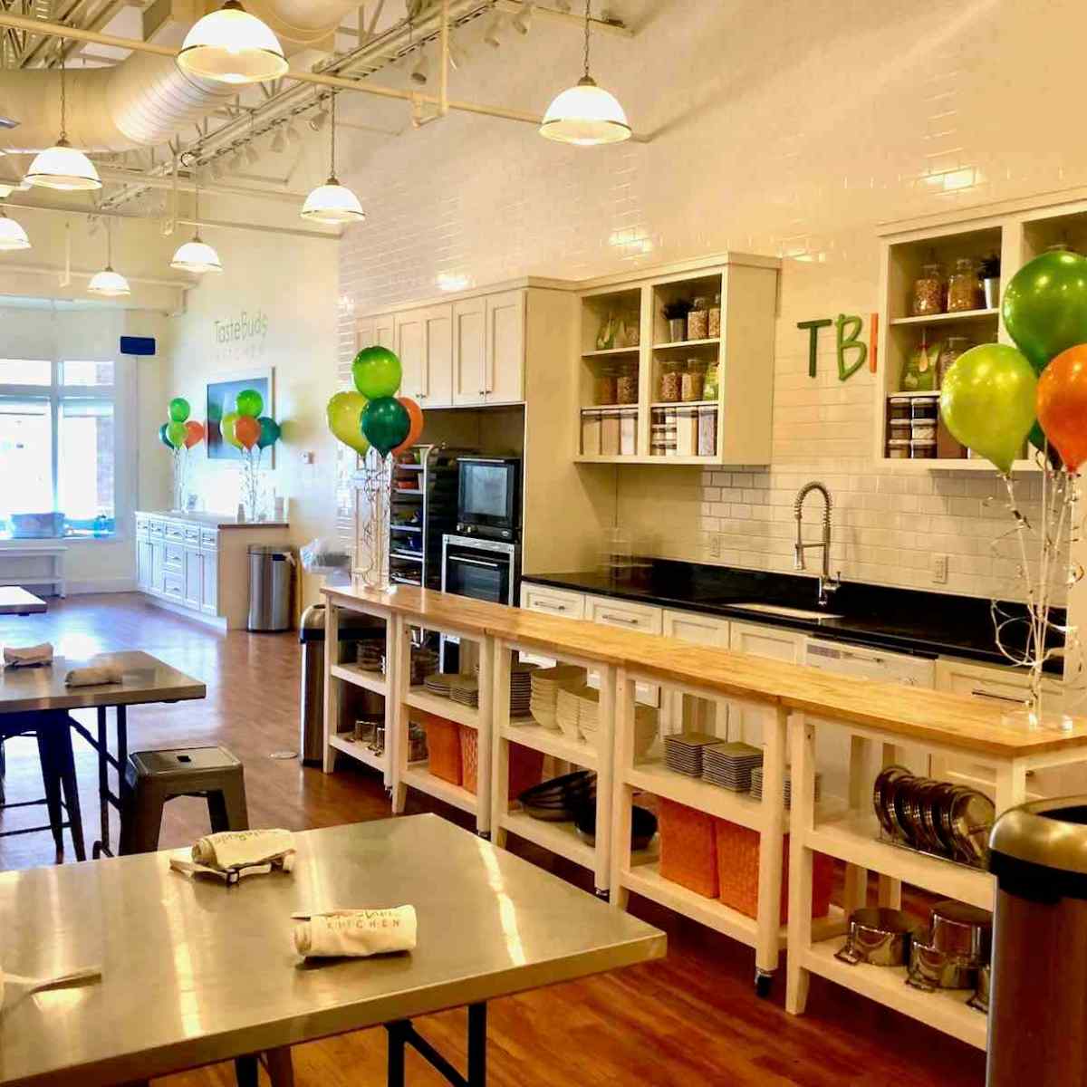 a kitchen with a dining room table