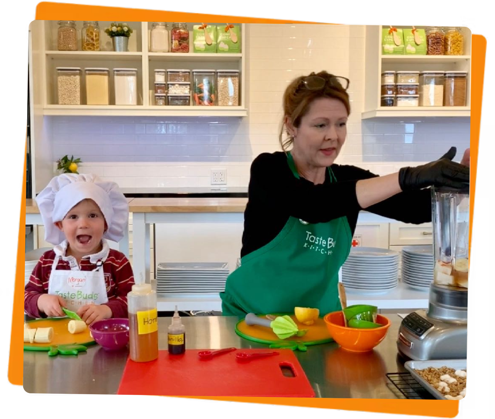 Women and girl making a fruit smoothie