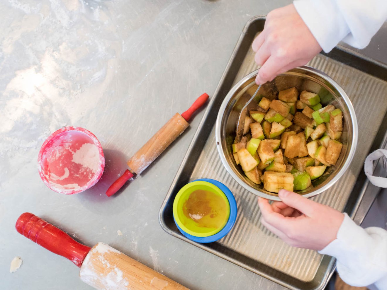 Apples cut up and mixed in cinnamon sugar